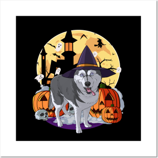 Siberian Husky Happy Halloween Posters and Art